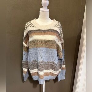 NWT sweater M/L, wool acrylic blend, light palette of multi color stripes